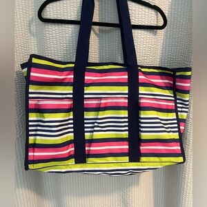 Crown & Ivy Striped Tote Bag - Pink, Green, and Navy